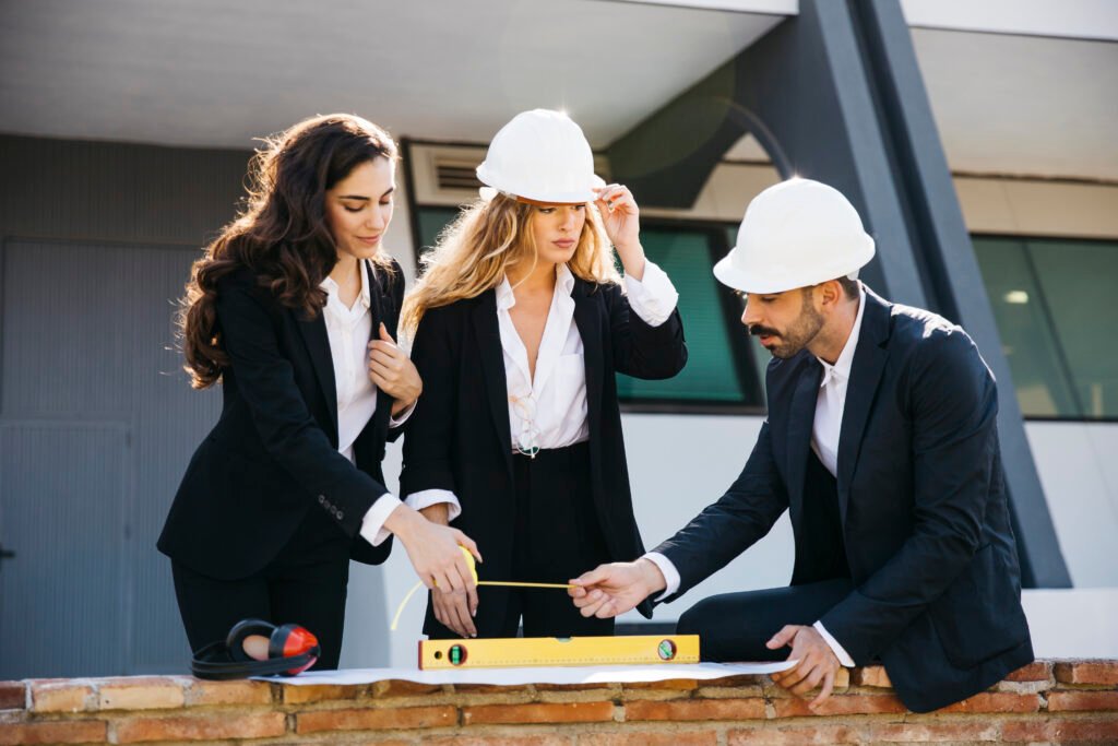 architects wearing helmets with level 1 -